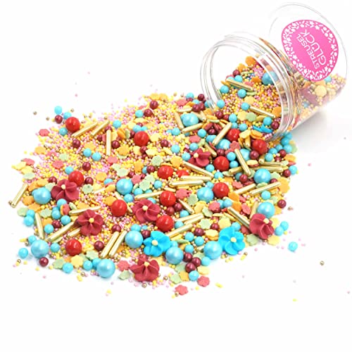 Streusel Glück FlowerPower rot blau gold Blüten 180g Zuckerstreusel Sprinkles Tortendeko Kuchendeko Cupcakes Muffins Geburtstag Party Kuchenstreusel Valentinstag von STREUSEL GLÜCK wir streuseln Liebe