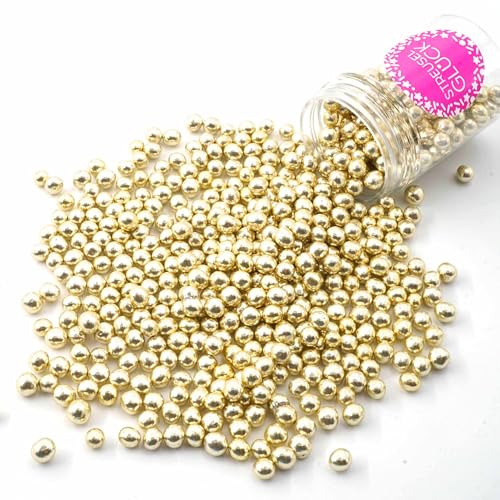 Streusel Glück Schokokugeln Crispy mini gold metallic 75g Perlen Schoko Zuckerperlen Sprinkles Schokostreusel für Kindergeburtstag Weihnachten Geburtstag Cupcakes Cake Pops Muffins Tortendeko von STREUSEL GLÜCK wir streuseln Liebe