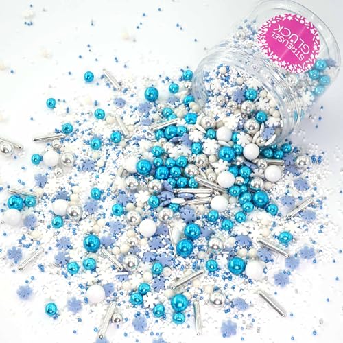 Streusel Glück Weihnachten Schneezauber weiss blau silber 180g Weihnachtsstreusel Schneeflocken | essbare Tortendeko Christmas | Zuckerstreusel Plätzchendeko Plätzchen Kekse verzieren | Sprinkles von STREUSEL GLÜCK wir streuseln Liebe