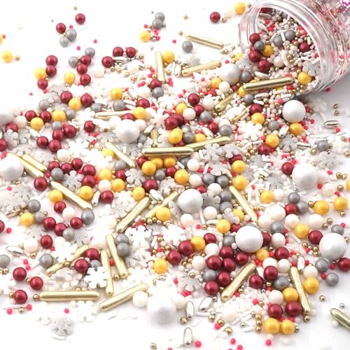 Streusel Weihnachten Feliz Navidad 90g weiss gelb bordeaux silber | STREUSEL GLÜCK | Weihnachtsstreusel Zuckerstreusel Sprinkles Christmas Tortendeko Plätzchen verzieren Kuchenstreusel von STREUSEL GLÜCK wir streuseln Liebe