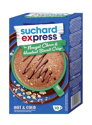 Suchard Express Nougat Choco & Hazelnut Biscuit Crisp, Trinkschokolade, 10x 15g Sticks, einzelne Tassen-Portionen, Heiß & Kalt genießen von SUCHARD EXPRESS
