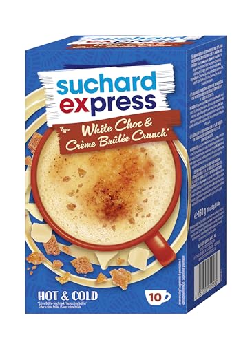 Suchard Express White Choc & Creme Brûlée Crunch, Trinkschokolade, 10x 15g Sticks, einzelne Tassen-Portionen, Heiß & Kalt genießen von SUCHARD EXPRESS