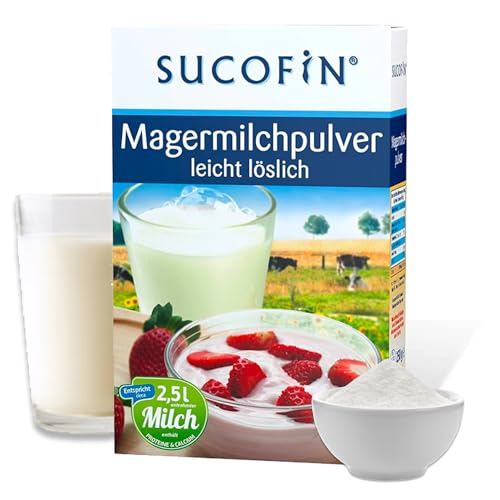 SUCOFIN Magermilchpulver 36 x 250g Vorteilspack, leicht löslich, Protein Calcium Reich, Ideal als Kaffeeweißer, für Müsli, Desserts, perfekt für Unternehmen, Läden, B2B Geschäftskunden von SUCOFIN