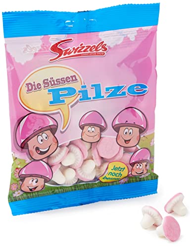 DOK Swizzels Süße Pilze, leckere Schaumzuckerpilze mit Erdbeergeschmack, 12 Beutel (12 x 100g) von SUESSE PILZE