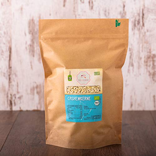 süssundclever.de® | Bio Cashewkerne | ganz Kerne | 1 kg | 100% naturbelassen | plastikfrei und ökologisch-nachhaltig abgepackt | Cashews von SÜSSUNDCLEVER.DE est 2016