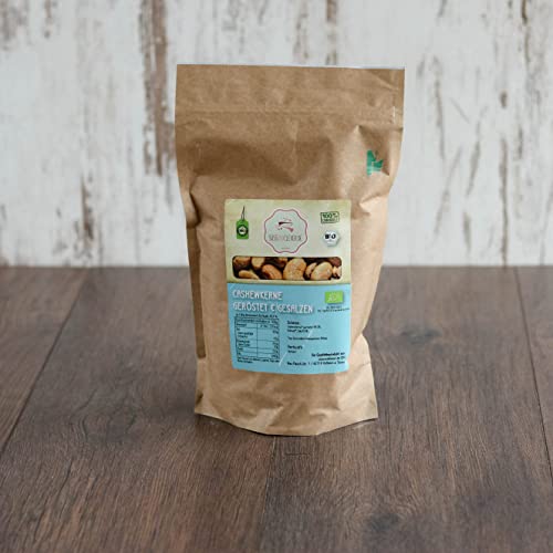 süssundclever.de® Bio Cashewkerne | geröstet & gesalzen | 1,0 kg | ganze Cashews | plastikfrei und ökologisch-nachhaltig abgepackt von SÜSSUNDCLEVER.DE est 2016