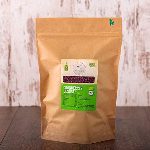süssundclever.de® Bio Cranberries getrocknet | 1,0 kg | mit Rohrohrzucker gesüßt | plastikfrei und ökologisch-nachhaltig abgepackt von SÜSSUNDCLEVER.DE est 2016