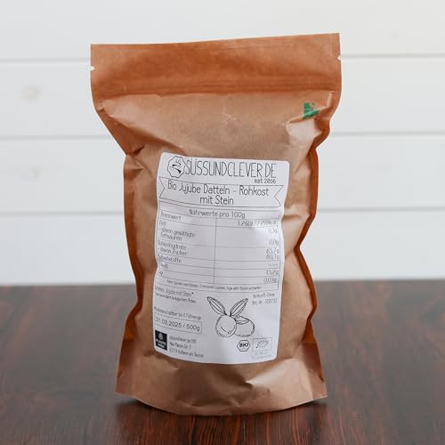 süssundclever.de® Bio Jujube | Datteln | 500 g | Rohkost mit Stein | plastikfrei und ökologisch-nachhaltig abgepackt von SÜSSUNDCLEVER.DE est 2016