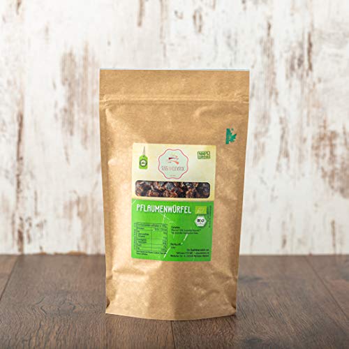 süssundclever.de® Bio Pflaumen gehackt | 1,0 kg | Pflaumenwürfel | plastikfrei und ökologisch-nachhaltig abgepackt von SÜSSUNDCLEVER.DE est 2016