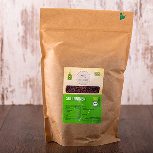 süssundclever.de® | Bio Rosinen | Sultaninen | 5 kg (5 x 1 kg) | hochwertiges Naturprodukt | plastikfrei und ökologisch-nachhaltig abgepackt von SÜSSUNDCLEVER.DE est 2016