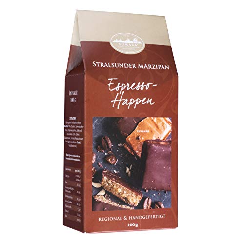 Stralsunder Marzipan Happen - Espresso-Happen mit Zartbitterschokolade - Espressobohnen aus pommern Röstung - Ideal als Geschenk von SUMARA Stralsunder Marzipan Manufaktur