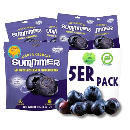 Summmer Gefriergetrocknete Blaubeeren - 5er Pack - Ohne Zucker, 100% Natürlich, Ganze Beeren, Perfekt für Snacks, Müsli & Lunchboxen, Gesund & Lecker (55g) von SUMMMER