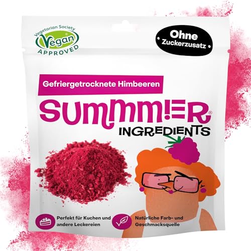 Summmer Gefriergetrocknetes Himbeerpulver (50g) Ohne Zuckerzusatz, Rein - 100% Natürliche Gefriergetrocknete Himbeeren - Ohne Künstliche Zusatzstoffe -Glutenfrei -Gentechnikfrei - für Veganer Geeignet von SUMMMER