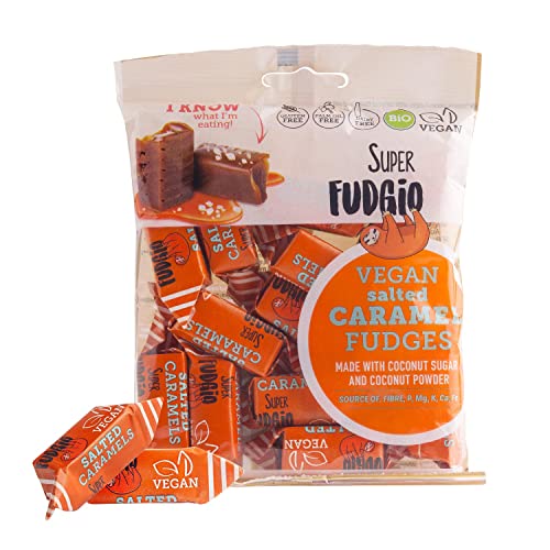 SUPER FUDGiO BIO Bonbons - Karamell mit Salz - Vegan und Glutenfrei - Organic Karamellbonbons ohne Palmöl - mit Bio Kokosmilch und Kokosnusszucker | Geschmack: Karamell mit Salz (1 Stück) von SUPER FUDGiO