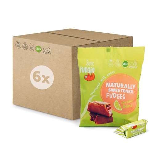 SUPER FUDGiO BIO Bonbons - Karamell und Limette - Vegan und Glutenfrei - Organic Karamellbonbons ohne Palmöl - mit Bio Kokosmilch und Kokosnusszucker | 6x150g Multipack | Karamell und Limette von SUPER FUDGiO