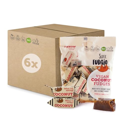 SUPER FUDGiO BIO Bonbons - Kokosnuss - Vegan und Glutenfrei - Organic Karamellbonbons ohne Palmöl - mit Bio Kokosmilch und Kokosnusszucker | 6x150g Multipack | Kokosnuss von SUPER FUDGiO
