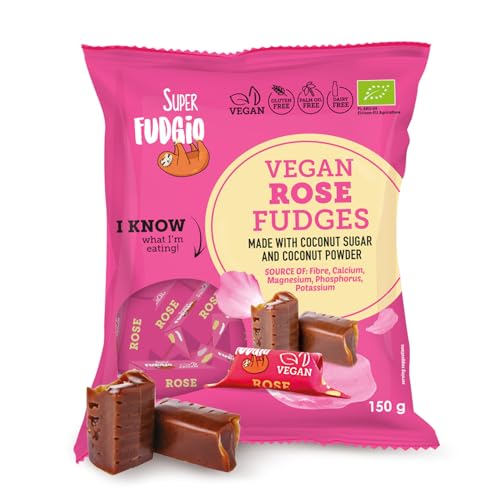 SUPER FUDGiO BIO Bonbons - Rosengeschmack - Vegan und Glutenfrei - Organic Karamellbonbons ohne Palmöl - mit Bio Kokosmilch und Kokosnusszucker | 150g von SUPER FUDGiO