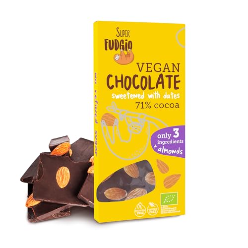 SUPER FUDGiO BIO Vegane Schokolade mit Mandeln | Organic - nur 3 Zutaten | Gesüßt mit Datteln statt Zucker | Glutenfrei | 100g von SUPER FUDGiO