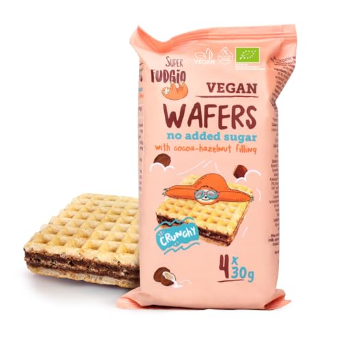 SUPER FUDGiO BIO Waffeln mit Kakao und Haselnusscreme ohne Zucker und Palmöl | Vegan |120g (4x30g) von SUPER FUDGiO