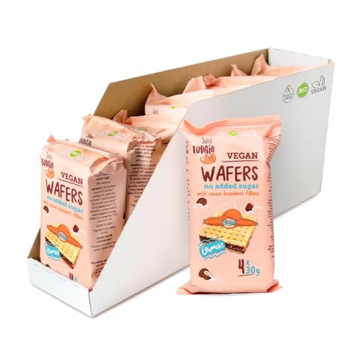 SUPER FUDGiO BIO Waffeln mit Kakao- und Haselnusscreme ohne Zucker und Palmöl | Veganer Snack ohne Zuckerzusatz 4x30g (8er Pack) von SUPER FUDGiO