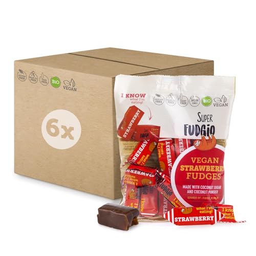 SUPER FUDGiO Organic Bonbons - Erdbeere - Vegan und Glutenfrei - Bio Karamellbonbons ohne Palmöl - mit Bio Kokosmilch und Kokosnusszucker | 6x150g Multipack | Erdbeere von SUPER FUDGiO