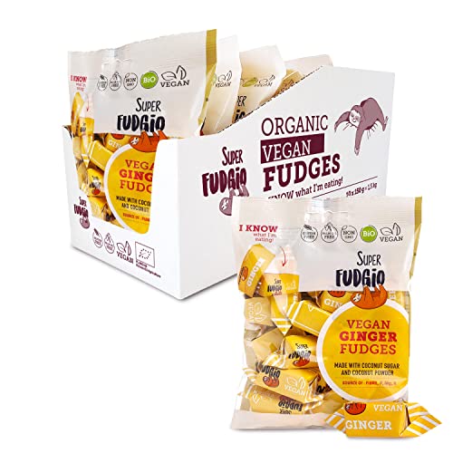 SUPER FUDGiO Organic Bonbons - Ingwer – Vegan und Glutenfrei - Bio Karamellbonbons ohne Palmöl - mit Bio Kokosmilch und Kokosnusszucker 10 X 150g Multipack von SUPER FUDGiO