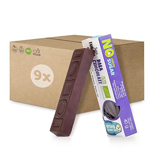 SUPER FUDGiO Organic Schokoriegel Set | BIO und zuckerfreie Süssigkeiten | Glutenfrei | Schokolade Snack ohne Zucker| Zartbitterschokolade | 9-er Set von SUPER FUDGiO