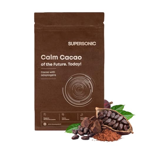SUPERSONIC Calm Cacao 250 g - Entspannender Kakao mit Ashwagandha Pulver, Macca und Reishi - Einschlafhilfe Erwachsene - Stimmungsaufheller - Schlaf und Nerventee Alternativ von Supersonic
