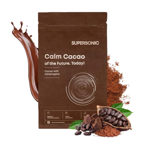 SUPERSONIC Calm Cacao 250 g - Entspannender Kakao mit Ashwagandha Pulver, Macca und Reishi - Einschlafhilfe Erwachsene - Stimmungsaufheller - Schlaf und Nerventee Alternativ von Supersonic