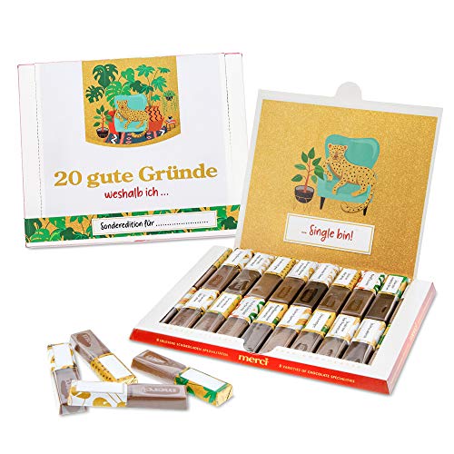 SURPRISA Aufkleberset für Merci-Schokolade: 20 gute Gründe fürs Single sein, kreatives Geschenk für Freund Freundin SURPRISA Aufkleberset für Merci-Schokolade: 20 gute Gründe fürs Single sein, kreatives Geschenk für Freund Freundin von SURPRISA
