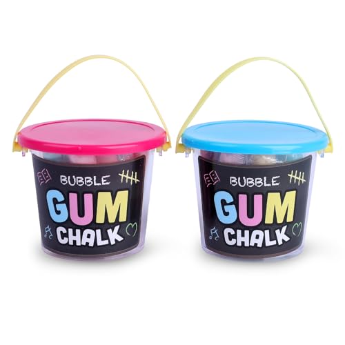 Bubble Gum Chalk 2er Set – Kaugummi im Kreide-Look, je 58,5g Dose mit blauem & pinkem Deckel – fruchtige Kaugummis in Blau, Gelb & Rosa – Mitgebsel, Candy Bar & Geschenkidee für Kinder von SWEET BUDDIES