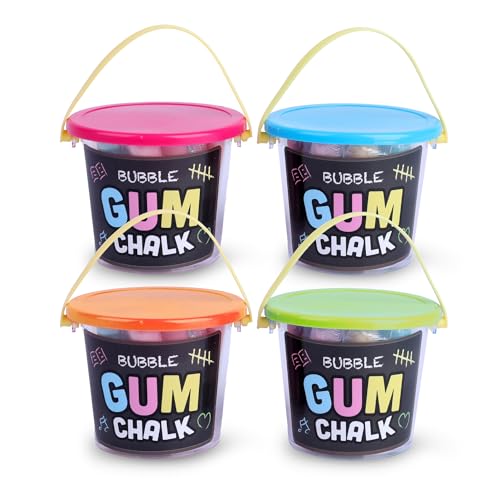 Bubble Gum Chalk 4er Set – Kaugummi im Kreide-Design, je 58,5g – Dosen mit pinkem & blauem Deckel – bunte Kaugummis in Blau, Gelb & Rosa – ideal für Kinderpartys, Mitgebsel & Candy Bars von SWEET BUDDIES