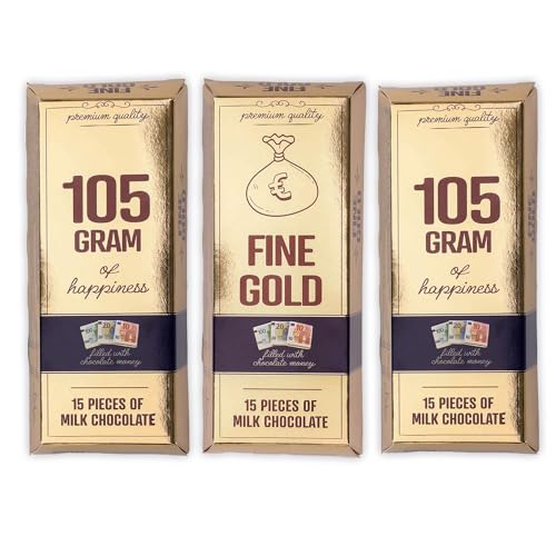 Fine Gold Milch Schokolade Tafeln 3er Set – 3x105g Milchschokolade in Goldbarren-Verpackung mit je 15 Täfelchen im Geld Look – Humorvolle Schokolade für Events, Büro oder Geschenkidee, Chocolate Brick von SWEET BUDDIES
