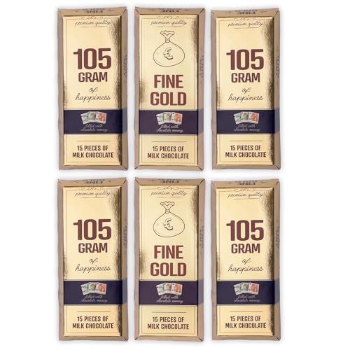 Fine Gold Milch Schokolade Tafeln 6er Set – 6x105g Milchschokolade in Goldbarren-Verpackung mit je 15 Täfelchen im Geld Look – Humorvolle Schokolade für Events, Büro oder Geschenkidee, Chocolate Brick Fine Gold Milch Schokolade Tafeln 6er Set – 6x105g Milchschokolade in Goldbarren-Verpackung mit je 15 Täfelchen im Geld Look – Humorvolle Schokolade für Events, Büro oder Geschenkidee, Chocolate Brick von SWEET BUDDIES