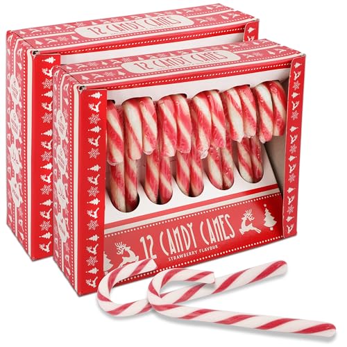 Weihnachtliche Zuckerstangen Erdbeere Geschmack - 24 rot-weiße Candy Canes, 12g pro Stück - in roter Geschenkbox - Perfekt für Weihnachtsdeko, Baumdeko & als Süßigkeit für den Weihnachtsteller Weihnachtliche Zuckerstangen Erdbeere Geschmack - 24 rot-weiße Candy Canes, 12g pro Stück - in roter Geschenkbox - Perfekt für Weihnachtsdeko, Baumdeko & als Süßigkeit für den Weihnachtsteller von SWEET BUDDIES