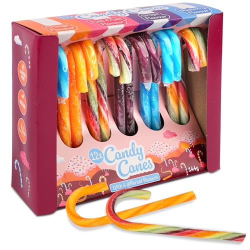 Becky´s Candy Canes Zuckerstangen - 12er Set bunt, 12 cm - Orange, Tutti Frutti, Weintraube & Blaubeere - Weihnachtsdeko, Baumdeko & Süßigkeit für Weihnachtsteller, Advent & Geschenkidee von SWEET BUDDIES