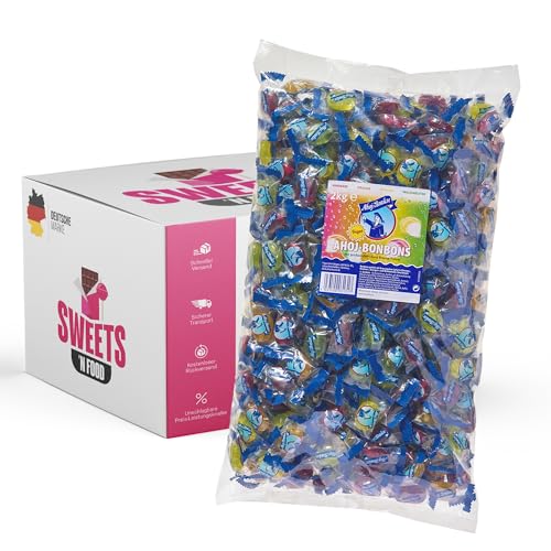 Ahoj-Brause Ahoj-Bonbons – Brause-Pulver Gefüllte Fruchtbonbons, Vegan, 2 kg Vorratspack | Mit stylishem SWEETS´N FOOD Packband verpackt von SWEETS´N FOOD