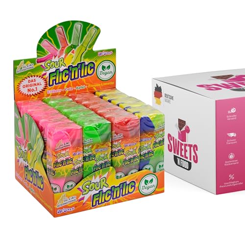 Flick'n Lick Sour – Der Original Klapplutscher, Vegan, Extrem Sauer, Verschiedene Fruchtgeschmäcker, Displaybox mit 24 Lollis – Ideal für Kindergeburtstage, Halloween & Süßigkeiten-Thekendisplay Flick'n Lick Sour – Der Original Klapplutscher, Vegan, Extrem Sauer, Verschiedene Fruchtgeschmäcker, Displaybox mit 24 Lollis – Ideal für Kindergeburtstage, Halloween & Süßigkeiten-Thekendisplay von SWEETS´N FOOD