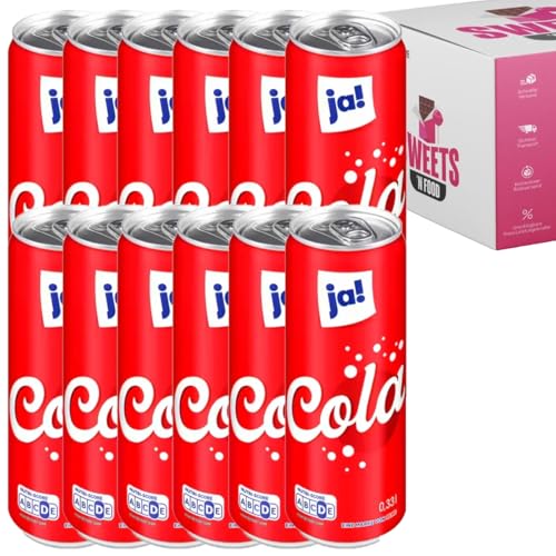JA! Cola 12 x 330 ml Dosen (inkl. 3€ Pfand) | Auswahl: Classic & Zero, koffeinhaltig (Cola | 12 x 330ml) von SWEETS´N FOOD