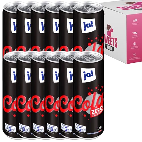 JA! Cola 12 x 330 ml Dosen (inkl. 3€ Pfand) | Auswahl: Classic & Zero, koffeinhaltig (Cola Zero | 12 x 330ml) von SWEETS´N FOOD
