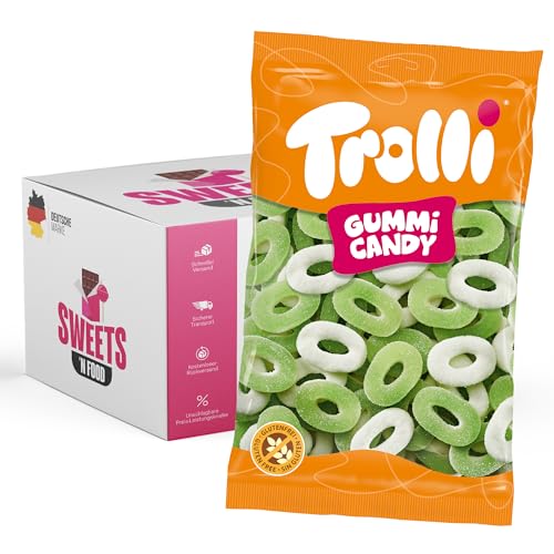 Trolli Süßigkeiten- 1 kg Beutel | Verschiedene Sorten zur Auswahl | Mit stylishem SWEETS´N FOOD Packband verpackt (Apfelringe) von SWEETS´N FOOD