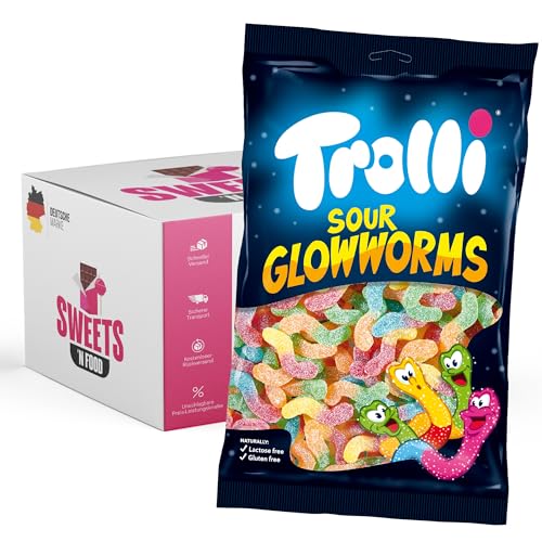 Trolli Süßigkeiten- 1 kg Beutel | Verschiedene Sorten zur Auswahl | Mit stylishem SWEETS´N FOOD Packband verpackt (Glühwürmchen/Saure würmer) von SWEETS´N FOOD