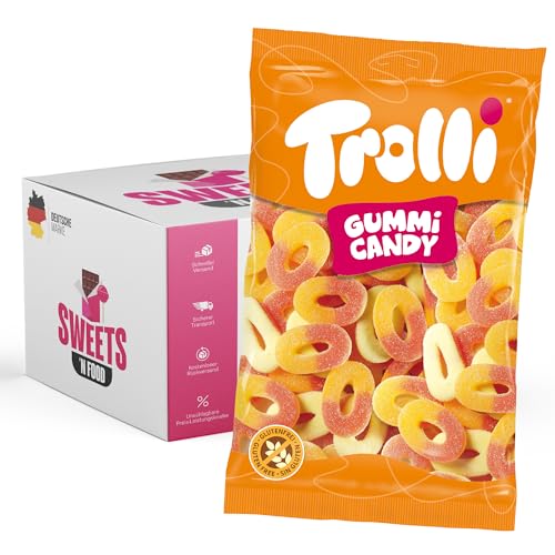 Trolli Süßigkeiten- 1 kg Beutel | Verschiedene Sorten zur Auswahl | Mit stylishem SWEETS´N FOOD Packband verpackt (Pfirsischringe) von SWEETS´N FOOD