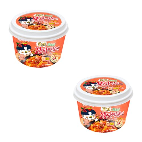 2x Buldak Rose Tteokbokki Rice Cake Koreanischer Reiskuchen-Snack mit cremiger Rose-Carbonara-Sauce, scharf und würzig, schnelle Zubereitung, für Liebhaber der koreanischen Küche + SYNBERA Sticker von SYNBERA