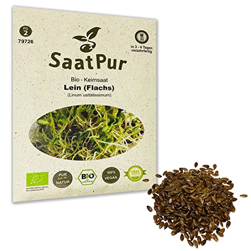 SaatPur Bio Keimsprossen - Lein (Flachs) Sprossen Keimsaat, Microgreen - 60g von SaatPur