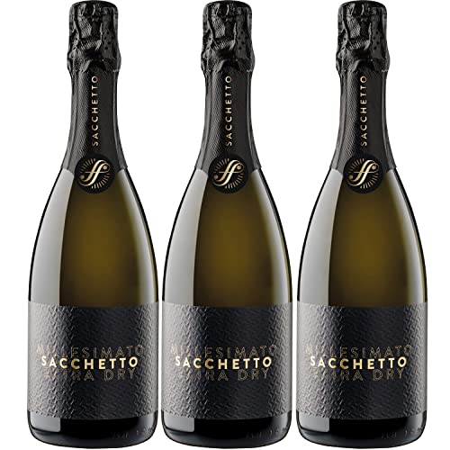 Sacchetto Etichetta Nera Spumante Millessimato Extra Dry Italien I Visando Paket (3 x 0,75l) von Sacchetto