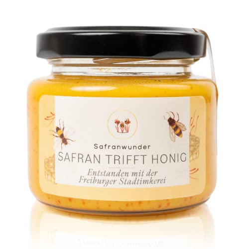 Honig trifft Safran - 100% Deutscher Blütenhonig, 125g - Exklusiver cremiger Safranhonig - würzig & aromatisch von Safranwunder