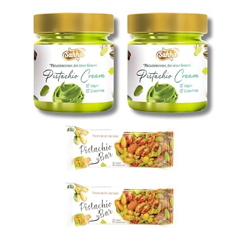 Premium Natural Pistaziencreme Set - 30% Pistazien, Vegan, Glutenfrei, Ohne Farbstoffe & Konservierungsmittel, 200 gx2 Stück und 2 Stück Pistachio Bar Premium Natural Pistaziencreme Set - 30% Pistazien, Vegan, Glutenfrei, Ohne Farbstoffe & Konservierungsmittel, 200 gx2 Stück und 2 Stück Pistachio Bar von Sahha
