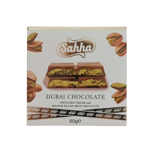 Sahha Dubai Schokolade Original mit Pistaziencreme und Kadayif - 60g Packung, Arabische Schokolade mit Traditionellem Füllung und Kadayif - Ideal für Geschenke von Sahha