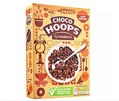 Sainsbury's Choco Hoops 375 g – Weizen- und Reisreifen, angereichert mit Vitaminen und Eisen, beschichtet mit Schoko-Sirup. von Sainsbury's